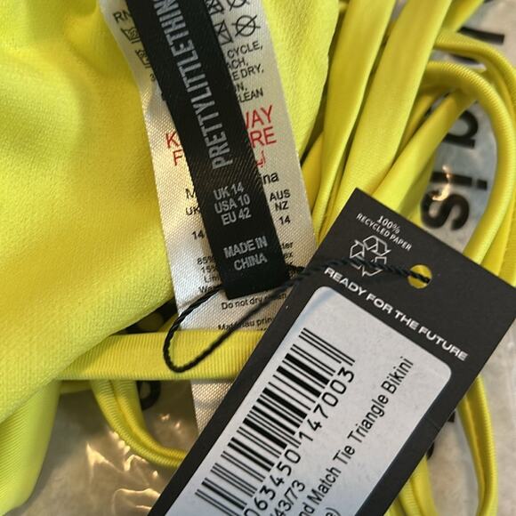 Prettylittlething Yellow Mix and Match Tie Triangle Bikini Top NWT Size 10 US - Picture 5 of 6